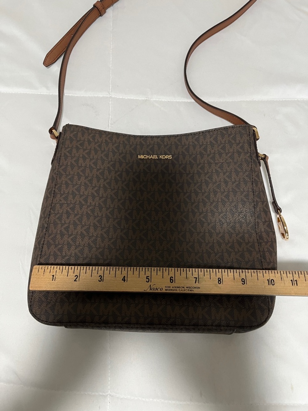 Michael Kors Brown MK Signature Crossbody Bag with Tan Strap - Picture 5 of 9